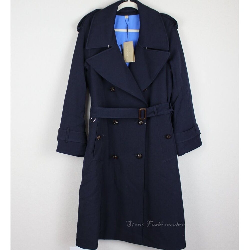 NWT Burberry Gemini Wool Trench Coat, US 12, Dark Blue Luxe Belted Iconic Style - Picture 3 of 16
